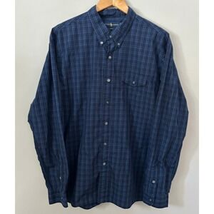 Ralph Lauren Button Down Shirt Mens XXL Blue Plaid Slim Fit Long Sleeve Pocket